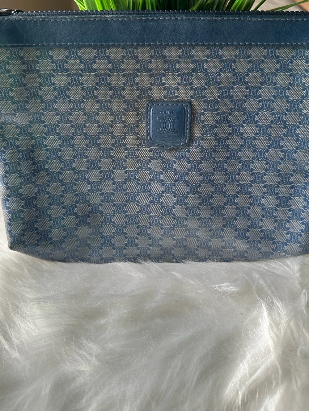 Vintage Celine Navy Macadam Monogram Toiletry Pouch Clutch